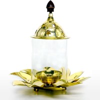 Brass Akhanda Diya With Glass (1 Pc)